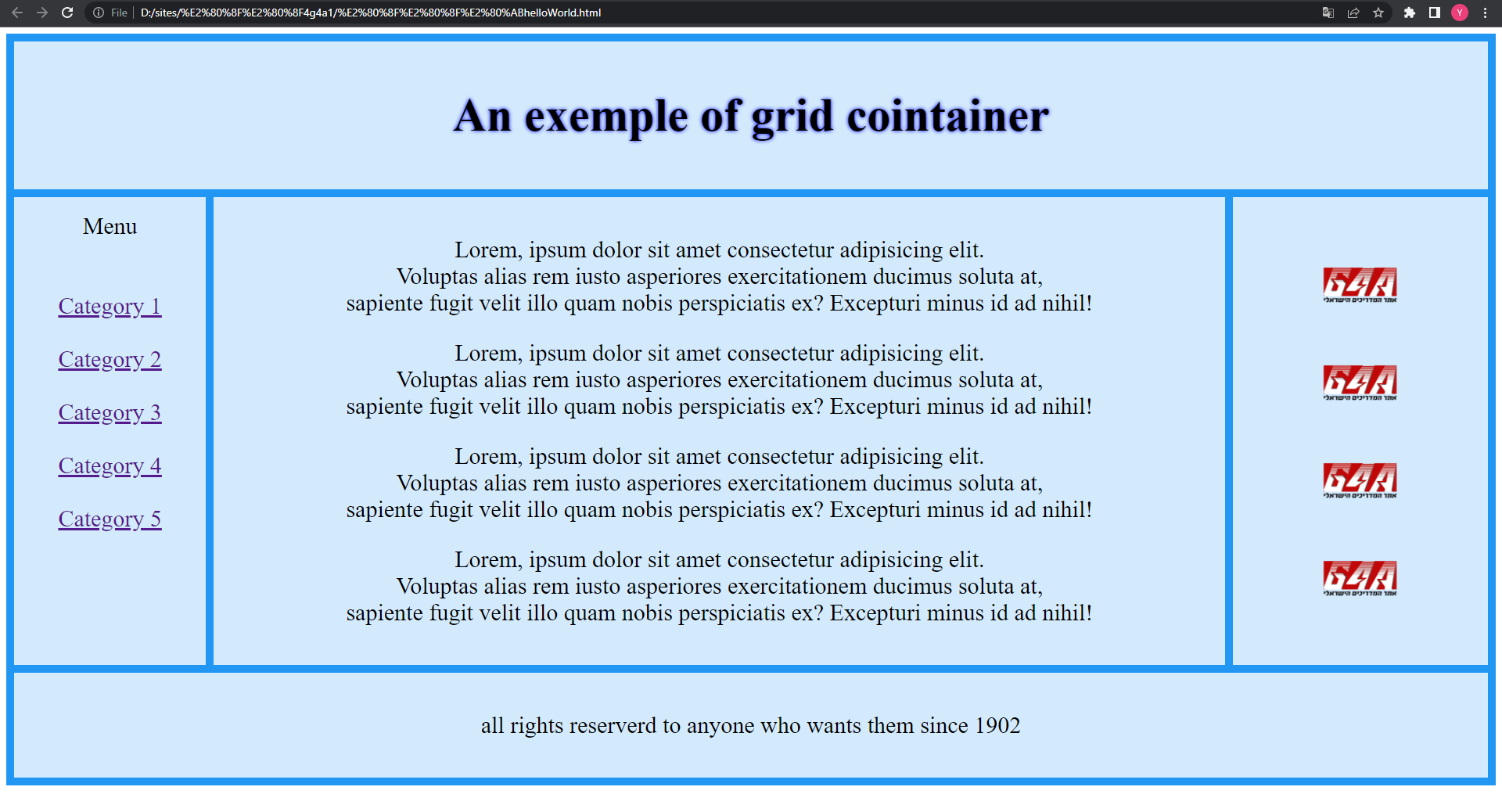 CSS in HTML - Grid Layout